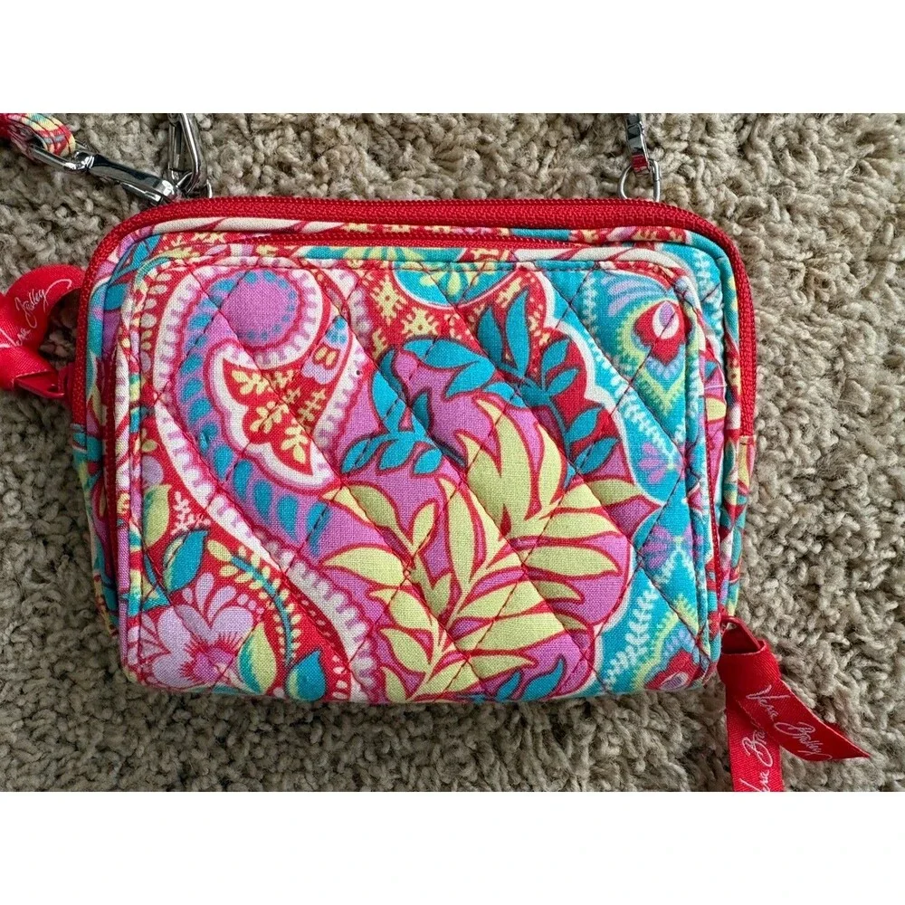 Vera Bradley On the Square Quilted Crossbody Wallet Purse Paisley in Paradise